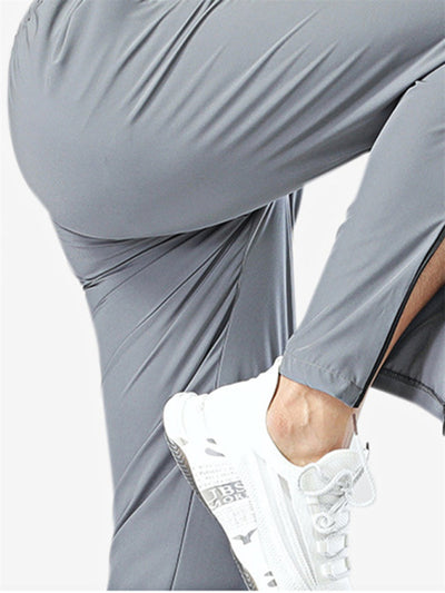 Ice silk quick-drying breathable fitness drawstring casual side zipper trousers